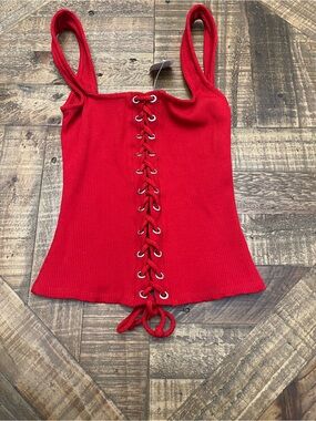 Fashion Nova We Belong Together Red Lace Up Ribbed Corset Top